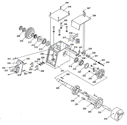 складальна схема передньої бабки токарного верстата Профі 550 Профі 550 Схема збирання передньої бабки токарного верстата